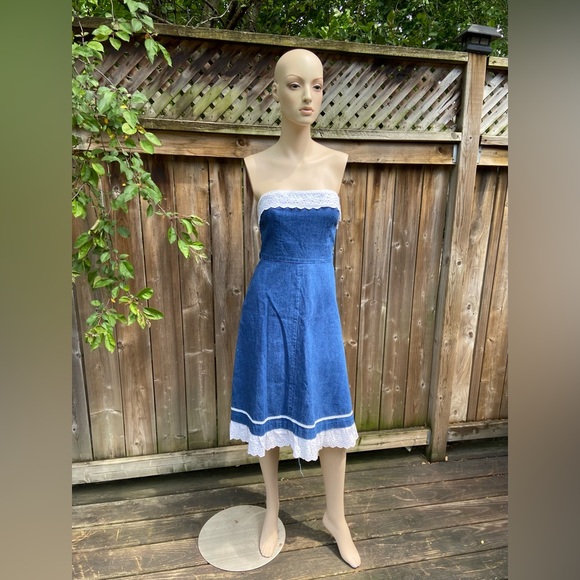 Vintage Handmade Strapless Denim Dress - Picture 3 of 12